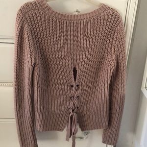 Rose chunky lace up back sweater